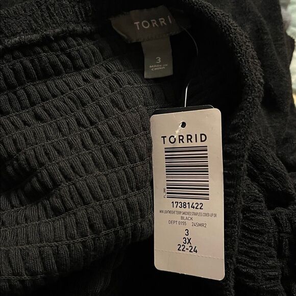 Torrid Black 3X Mini Lightweight Terry Cloth Smocked Strapless Cover Up Dress - Picture 4 of 5